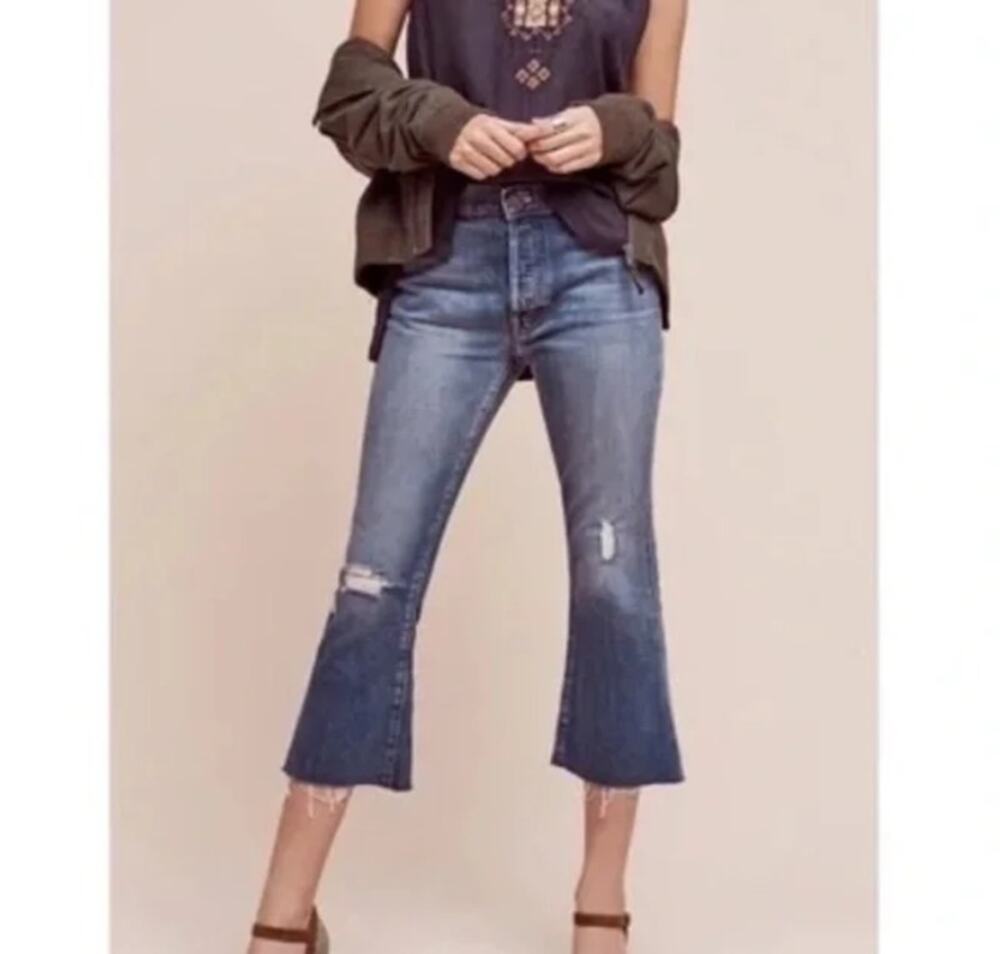 NWT Mother Denim Nomad Fray Cropped Flare Jeans in Twice as Nice Size 2